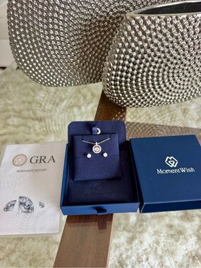 MomentWish Moissanite Dancing Stone Necklace & Stud Earrings 4 Carats Total Set
